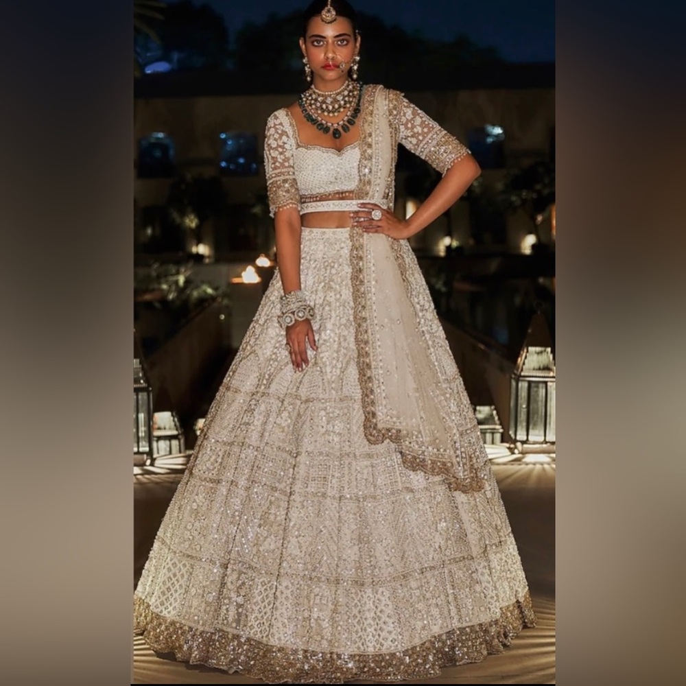 Seema Gujral Cream & Gold Lengha